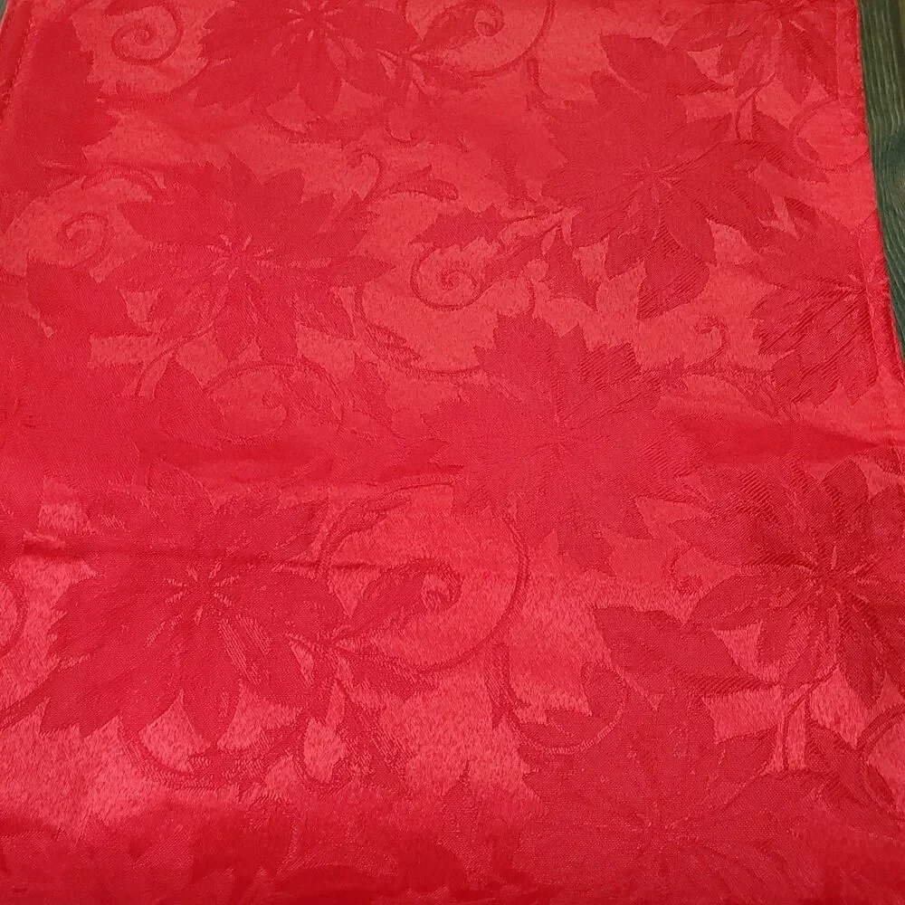 Table Runner Red Sateen Jacquard Poinsettias 2-sided 70x13